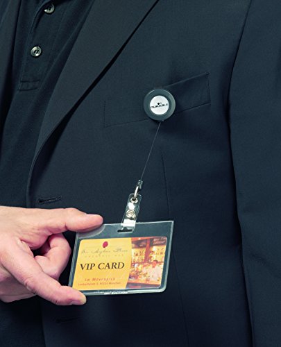 Durable Badge Reel - Soporte de tarjeta identificativa con cord  n retr  ctil  10 unidades  extensible hasta 80 cm   gris