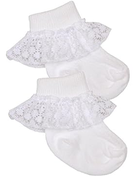 BabyPrem Frühchen Rüschen Spitzenbesatz Söckchen Weiß Rosa 38-50cm Größe 0-2.5