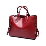 Damen Handtaschen Umhängetasche Taschen Shopper Frauen Leder Vintage Tote Satchel Schultertasche Top Griff Geldbörse (Weinrot)