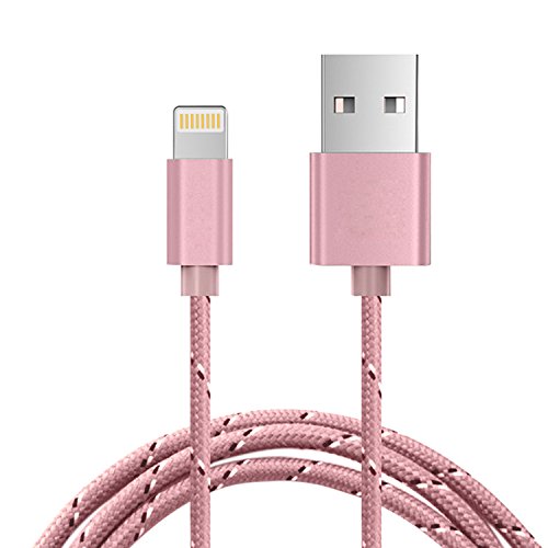 OKCS® Textil USB Datenkabel Ladekabel 1 Meter -iOS 9 kompatibel- für Apple iPhone SE, 6s Plus, 6 Plus, 6s, 6, 5, 5s, 5c, iPad 4, iPad Mini, iPad Air, Air 2, iPod Touch 6G, 5G, iPod Nano 7G in Rosegold