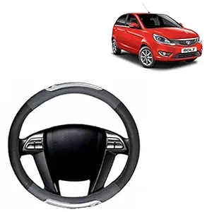 RD Universal Car Racing Steering Wheel Cover Compatible for Compatible for Tata Bolt (Grey, Black, Leatherite)