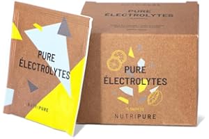 Nutripure | Pure Electrolytes | Boisson d'entraînement | 5 minéraux essentiels - Na, Ca, Mg, Zinc et K | Sucre de canne | Vegan | Arôme naturel Citron non écoeurant | 15 sachets en poudre de 10g