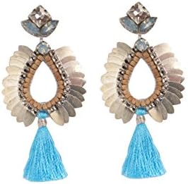 Deepa Gurnani Fashion Jewellery Silver Enamelled Brass and Drop Tassel Statement Earrings
