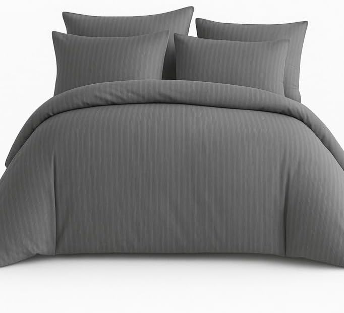 Çift Kişilik Çizgili Saten Nevresim Takımı%100 Pamuk 200x220 - Yumuşak Dokulu Lüks Nevresim Takımı - 4 Parça - Nevresim 200x220 cm, Çarşaf 240x260 cm, Yastık Kılıfı 50x70 cm (2 Adet)