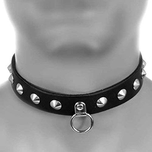 Preisvergleich Produktbild echt Leder Nieten Halsband Kegelnieten mit silber O-Ring
