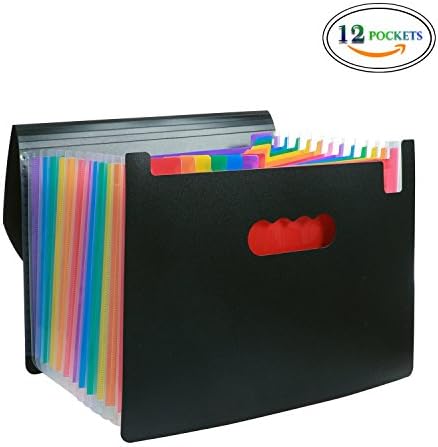 Expanding File Folder 12 Pockets with Lid, A4 Letter Size Portable Accordion File Organiser Desk Storage Filling folders for Office Home or Campus Documents