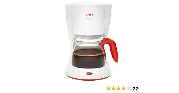 Amazon.de: Ufesa CG7223 CG7223-Filterkaffeemaschine,Kaffemaschine, 1.000 W,  10-15 Tassen, 1,25 l, Dauerfilter, Glaskanne, Material mix, 1 Liter,  Rot/Weiß/Transparent