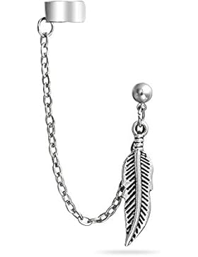 Stainless Steel Feather Dangle Chain Ball Stud Earring Ear Cuff