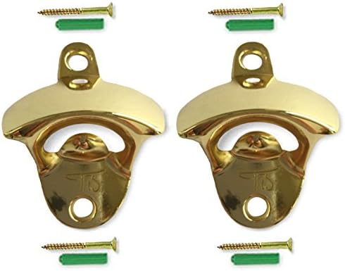Gold Wall Mount Bottle Opener (2 Pack) โ Includes Mounting Screws โ Very Solid โ Gold Nickel Plated โ Anti-Rust Protection โ Retail Packaging โ Great Gift Choice