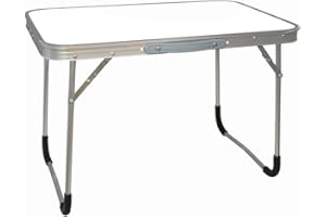 Acomoda Textil – Mesa Camping Plegable de Aluminio para Jardín, Picnic y Acampada. Bandeja Auxiliar Multifunción, Portátil y Ligera de para Hogar y Viaje. 60x40x40 cm, Blanco.