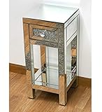 Espejo. DRW DRW098910 Mesa Auxiliar telefonera de Espejos con Brillantes 30,5x70x30,5 cm, Beige, Medidas: 30.5 x 70 x 30.5 cm