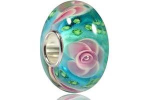 MATERIA by Matthias Wagner Blumen Glas Bead Charm Anhänger Rose türkis rosa grün Blüten für Beads Armband 440