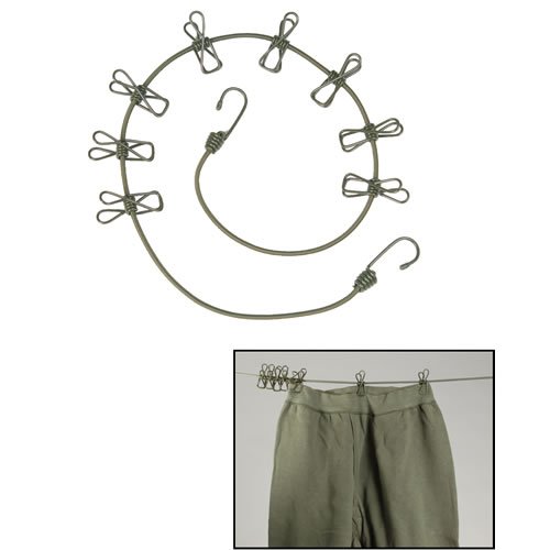 G8DS® Flexible Wäscheleine mit Klammern oliv - 2