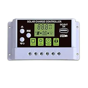 amiciSmart Solar Charge Controller, Intelligent Lithium Battery Regulator for Solar Panel LCD Display with USB Port 12V/24V (20A)