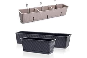 SATOHA Blumenkasten Balkonkasten Blumentopf Rattan Optik Case P mit Aufhängung Untersetzer Geländerkasten 4 Größen (600 Anthrazit)