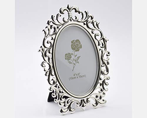 Melange-Royal Silver Photo Frame for Table,Return Gifts for Birthday,Wedding,Anniversary,Engagement for Family,Freinds,Couples and More Shape-Oval,Material-Silver Plated -(Size-4x6,Colour-Silver,Pack of 1,PF1105)