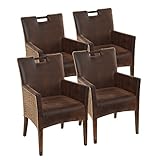 casamia Rattan-Armlehner Sessel-Set Bilbao 4 Stück vollgepolstert Polster Prairie braun One Size