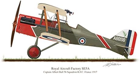 Profile Artwork, SE5A Vintage British Aircraft 1917 Albert Ball A3 Glossy Photo Print First World War WW1 signed