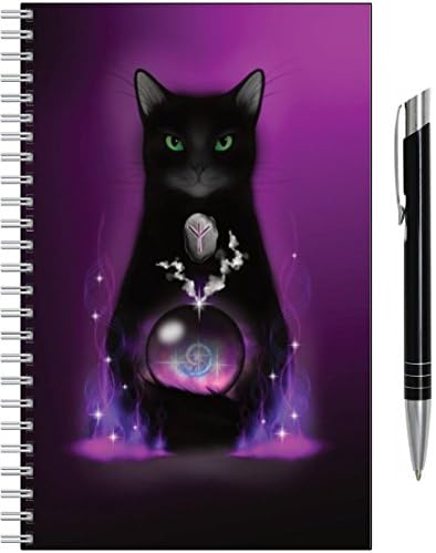 Blank Page Note Book - Rune Guardian Algiz - Black Cat Notebook &amp; Pen - Wicca/Magic