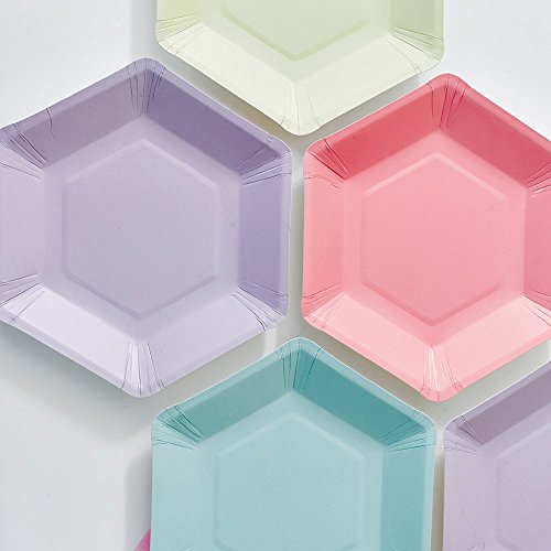 Talking Tables PASTEL-PLATE-HEX Sechskantplatten, 12 Pk, 6 Designs, Pappe, Mehrfarben, 3.5000000000000004 x 21 x 21 cm - 2