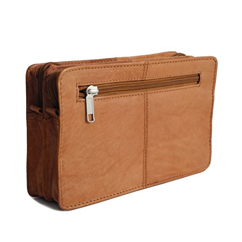 Bag Street Leder - exquisite Leder Herren Handgelenktasche , Herrentasche , Handtasche , Handgepäck-Tasche ( Braun - Doppelkammer ) - präsentiert von ZMOKA® Tan
