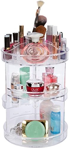 Crazy Gals 360 Degree Rotation Makeup Organizer Adjustable Multi-Function Cosmetic Storage Box, Large Capacity, Fits Toner, Creams, Makeup Brushes, Lipsticks and More (Large, Clear 360 Degree)