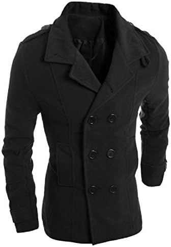 Doufine Men's Windbreakers Slim Fit Double-breasted Vogue Peacoat -  Black - 
