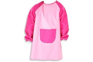 ‎PLABBDPL 1 Stück Malschürze Kinder, Wasserdicht Malkittel , einstellbar Bastelschürze ,Lange Ärmel für 5-11 Jahre Junge und Mädchen,für Schule Kunst,Rosa