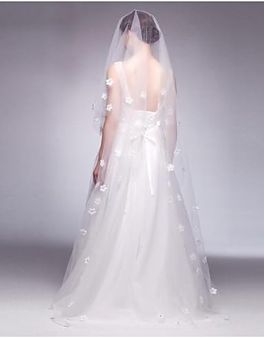 FJY&amp;G One-tier Lace Applique Edge Bridal Wedding Accent/Decorative Modern/Contemporary Wedding Veil Blusher Veils 53 Appliques Paillette Tulle , ivory