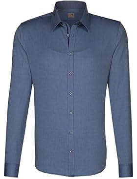 Seidensticker Herren Langarm Hemd Schwarze Rose Slim Fit Modern Kent Detail blau strukturiert mit Patch 243246.17