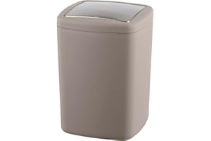WENKO Cubo con tapa abatible Barcelona taupe 8.5 l - Cubo de cosmética, absolutamente irrompible Capacidad: 8.5 l, Plástico (TPE), 20.5 x 28.5 x 20.5 cm, Taupe