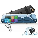 【Dual Kamera】 Super 170°Weitwinkel FHD 1080P Nachtsicht Frontkamera und 120°wasserdichte Rückfahrkamera. Vorderansicht, Rückansicht, Bild im Bild und Seite an Seite, nach Ihrem Belieben 4 Modi zu wechseln. Unfassbar einfach zu installieren, einfache Montage, keine Notwendigkeit, Ihren Autorückspiegel zu entfernen.