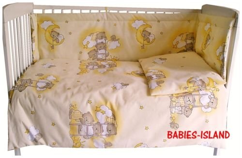Babies-Island A Long Padded Bumper All Round Cot/Cot Bed 120X60 Cm,140X70 Cm,160X70 Cm - Yellow Teddies On A Moon - Size : 460 cm