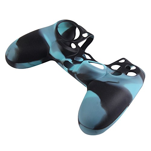 Preisvergleich Produktbild Demiawaking Camouflage Silikon Gummi Kasten Haut Hüllen Abdeckungs Schutz für PS4 Controller (Blau+Schwarz)