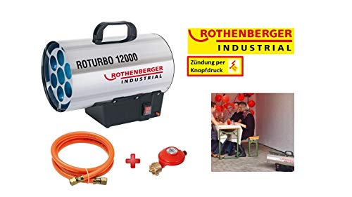ROTHENBERGER 1500000050 Industrial Gas - Heiz - Kanone / Gebläse RoTurbo 12000 inkl. Piezo-Zündung, Schlauch und Regler, 13,3 kW