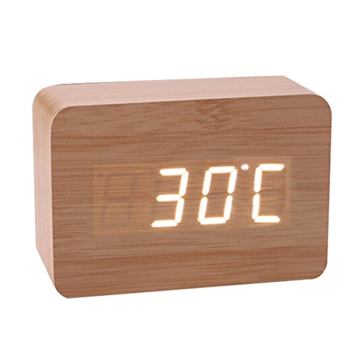 Evilandat Holz LED Digital Wecker Uhr mit Geräuschaktivierung Temperaturanzeige (Kein Adapter oder Batterien) - 5