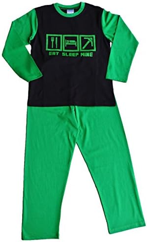 EAT SLEEP MINE Pyjamas 7 to 14 Years FANTASTIC COMPUTER GAME STYLE Green (7-8 years)