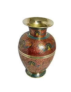 MOZO HUB Brass Flower Vase Jar Pattern (9 x 9 x 15 cm, Red)