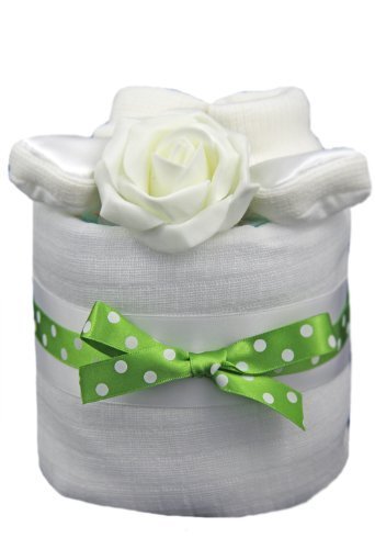 New 1 Tier Green Nappy Cake for Unisex Baby - shower, maternity gift