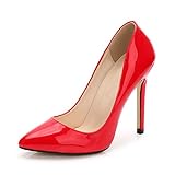  OCHENTA -11CM Zapatos de Tacón de Aguja Puntiagudo Punta Cerrada Diseño Elegante Modo para Fiesta y Boda para Mujer Rojo Asiatique 45-EU 43