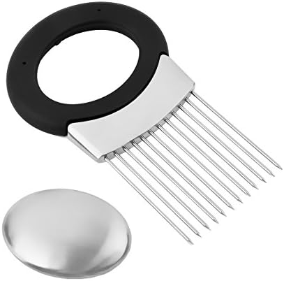 YIYU Onion Holder Slicer for Chopping with Stainless Steel Soap Odor Remover Set Meat Tenderizers Choppers for Onion Potato Fruits Vegetables Silver