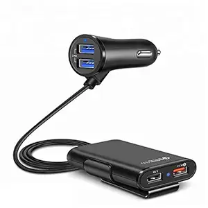 Muvit 36W 8A 4 Port USB QC 3.0 Car Charger Front Back Seat with 6 Feet Extension Cable Compatible with Apple iPad, iPhone 5s/6/6s/7/X, Samsung,Mi, and All Android Smartphones,etc (Black)