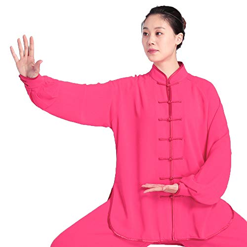 SAN Nutrition Mujeres Hombres Artes Marciales Tai Chi Uniforme Confort Manga Larga Kung Fu Rendimiento Ropa,Rose-XXXL