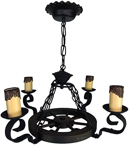 Rustic Lamp with Cart 4 Wheel Lights. Total Diameter 55 cm