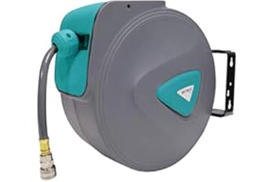 UISEBRT Manguera de aire comprimido de 20 m, enrollador de manguera, enrollador automático de manguera con acoplamiento rápido, soporte para manguera de pared, color gris