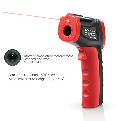 Laser Infrarot Thermometer, Eventek Pyrometer Temperaturmessgerät -50 bis +380°C, Berührungslos Thermometer Digital LCD Beleuchtung, schwarz/rot - 3