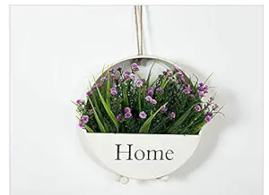 The Round White Metal Wall Planter, Dedoot Wall Mounted Flower Basket Planter with Rope Vintage Wall Hanging Flower Pot Stand Home D