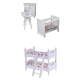 Material principal: madera MagiDeal 1/12 Dollhouse Miniaturas Mueble de Madera de Dormitorio de Niños Litera Cuna Gabinete y Asiento de Bebé