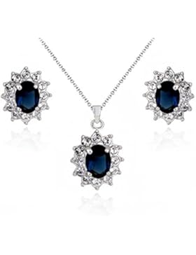 Schmuck-Set mit Swarovski-Kristallen und mit 18 Karat vergoldet - In Saphirblau - Halskette und Ohrringe