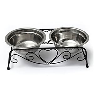 Comedero Perro, Comida Juego de doble acero inoxidable perro Cuenco de la Comida Soporte y 2 perro enäpfen Agua napf y forro Carcasa para gatos perros mascotas